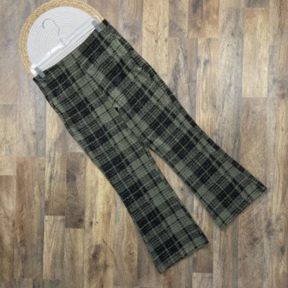 ONA by YOON CHUNG Pants - ONA by Yoon Chung Green Plaid Kick Flare Pants Womens Size Large Elastic Waist